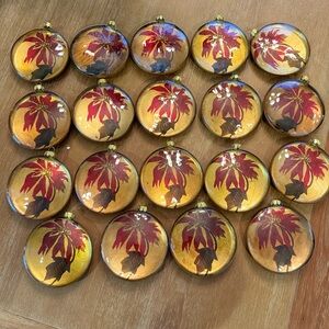 Festive Vintage Gold and Red Poinsettia Diorama Ornaments